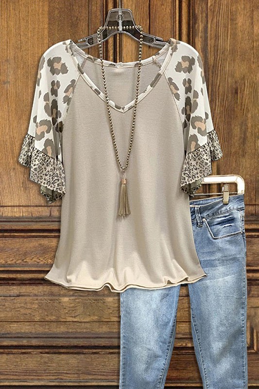 Leopard Print Stitching V-neck T-shirt