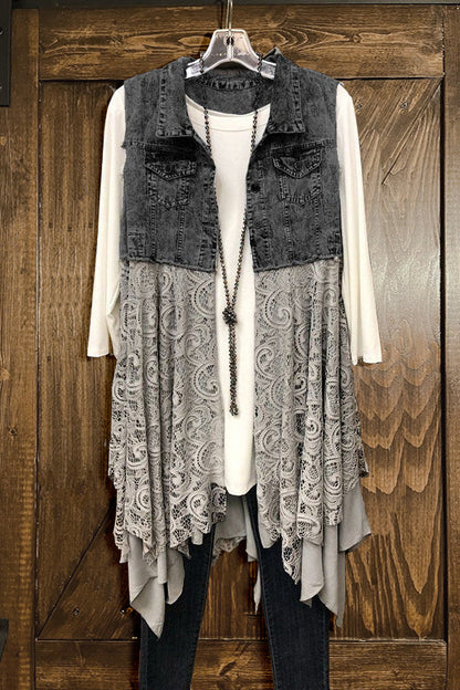 Contrasting Lace Denim Jacket