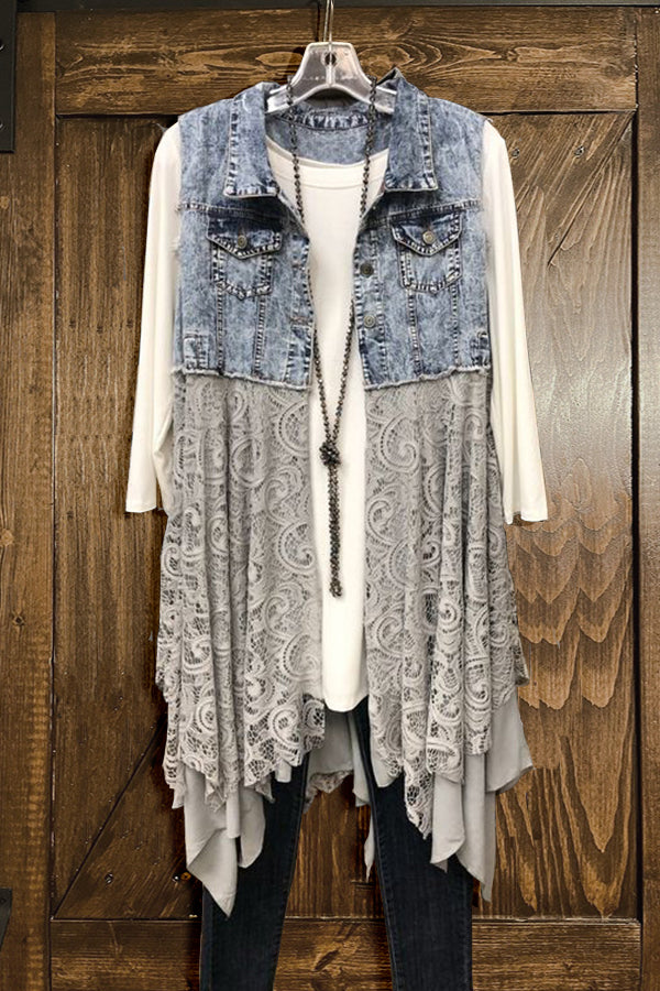 Contrasting Lace Denim Jacket