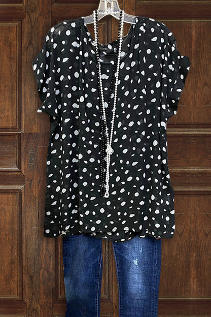 Polka Dot Print Crew Neck T-shirt