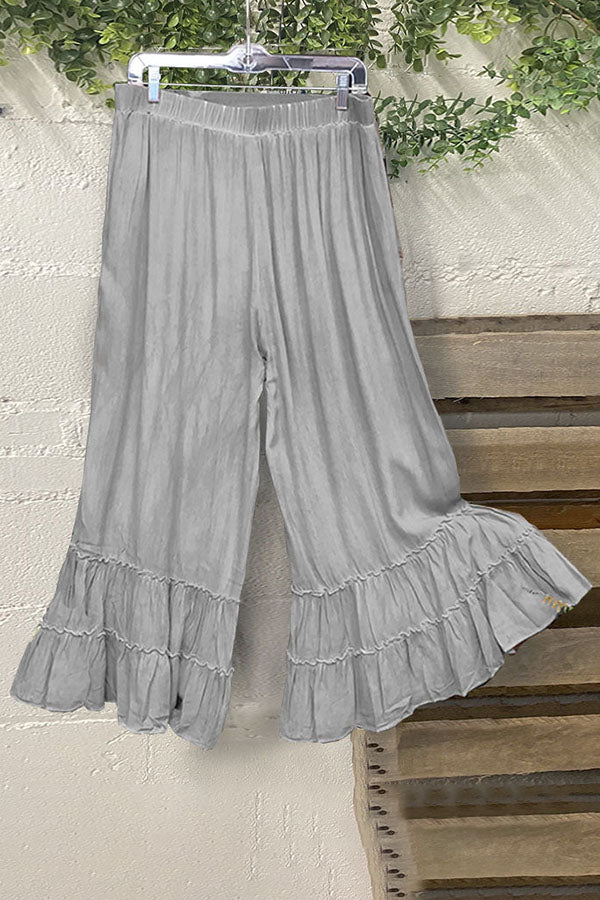 Pleated Ruffled Wide-leg Pants