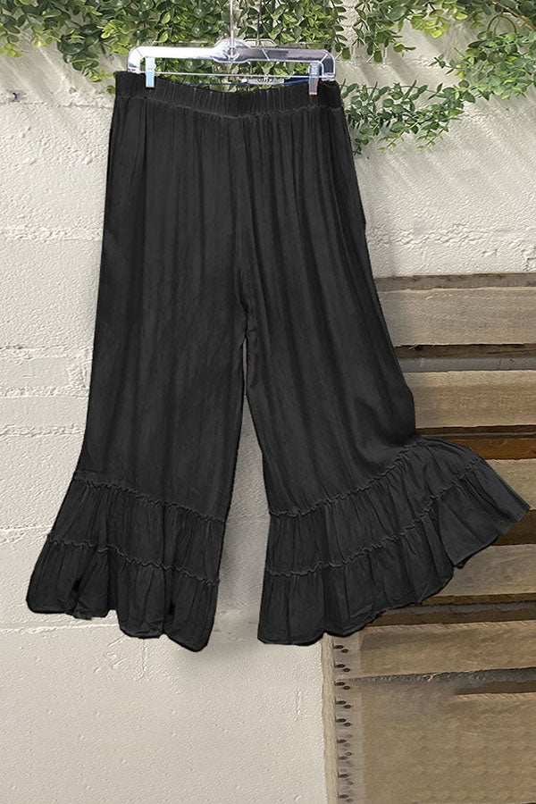 Pleated Ruffled Wide-leg Pants