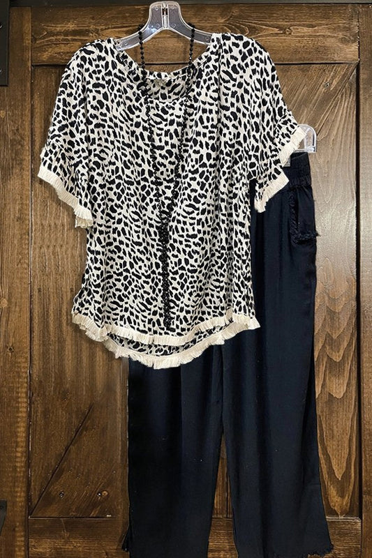 Casual Leopard Print Tassel T-shirt