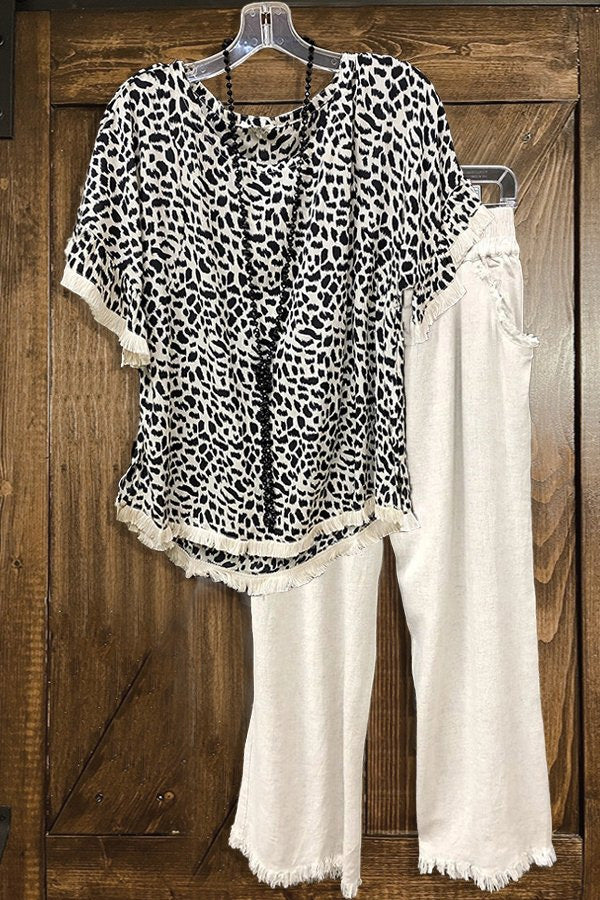 Casual Leopard Print Tassel T-shirt