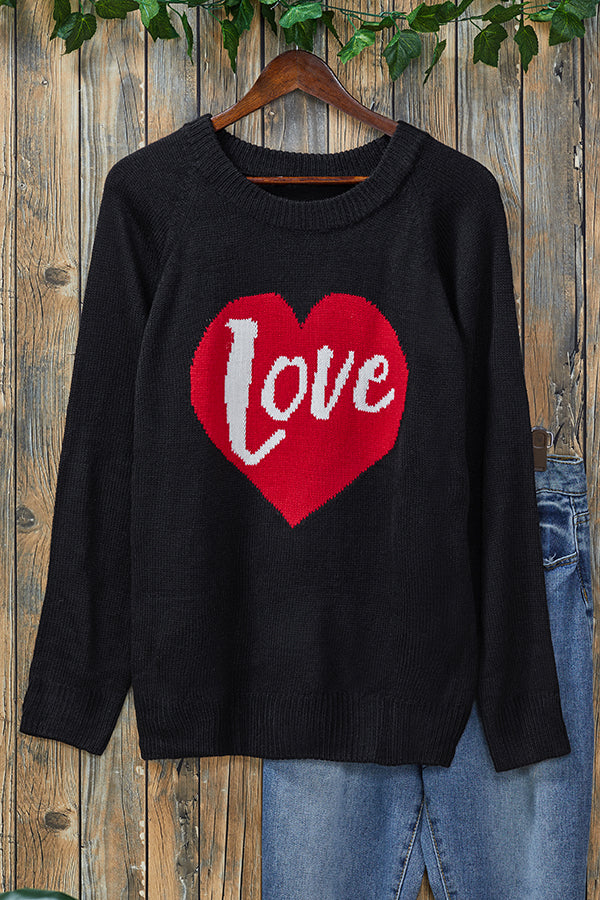 Heart Letter Pattern Crew Neck Sweater