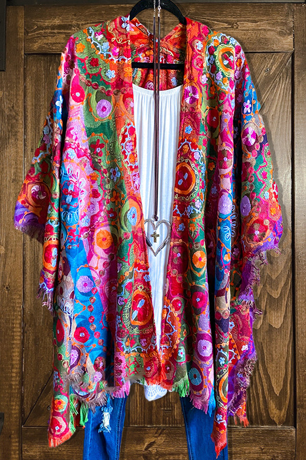 Vintage Floral Print Tassel Cardigan