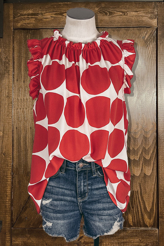 Polka Dot Print Ruffled T-shirt