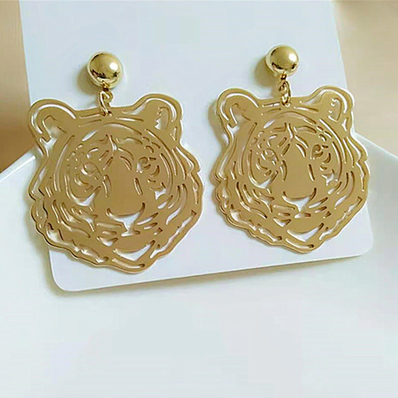 Stylish Tiger Metal Hollow Design Earrings