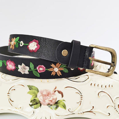 Retro Embroidered Flower Belt