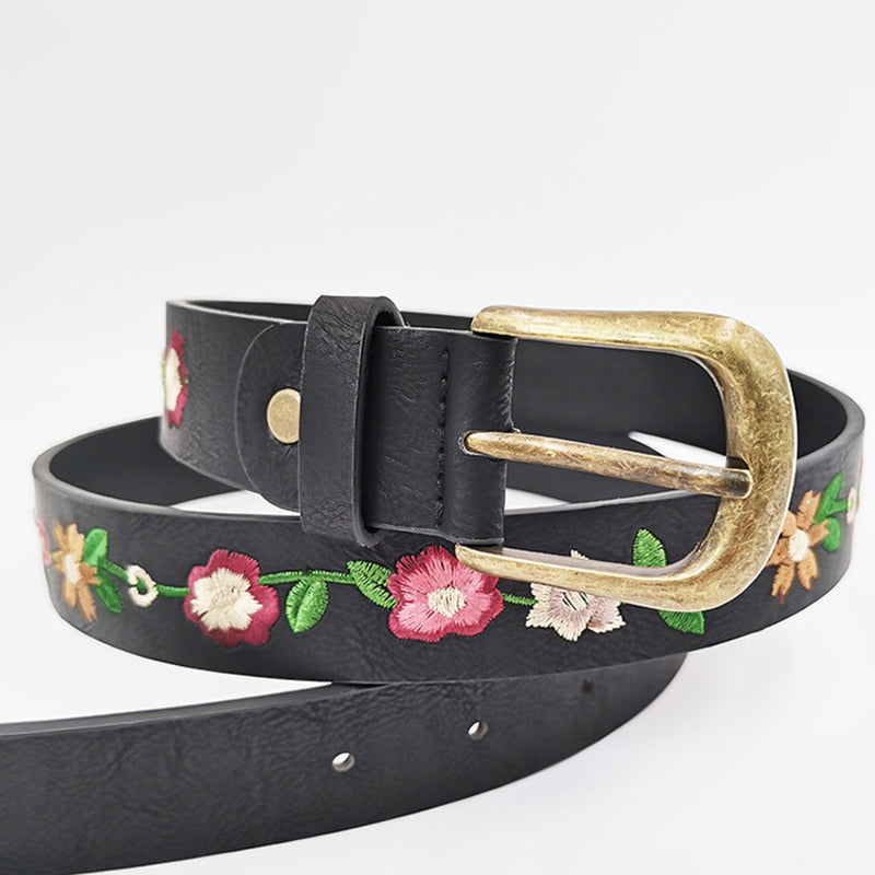 Retro Embroidered Flower Belt