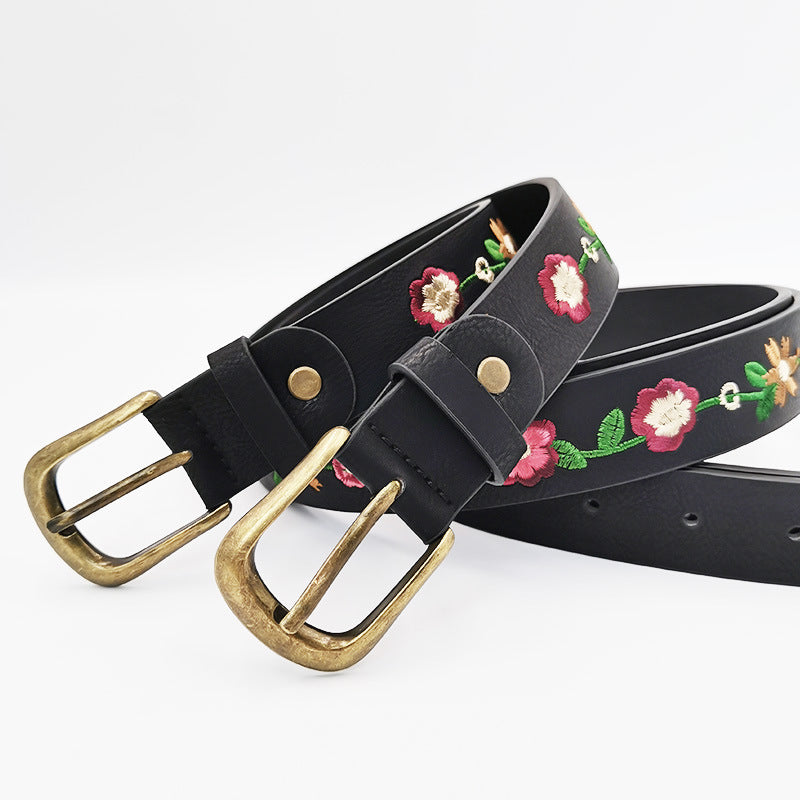 Retro Embroidered Flower Belt