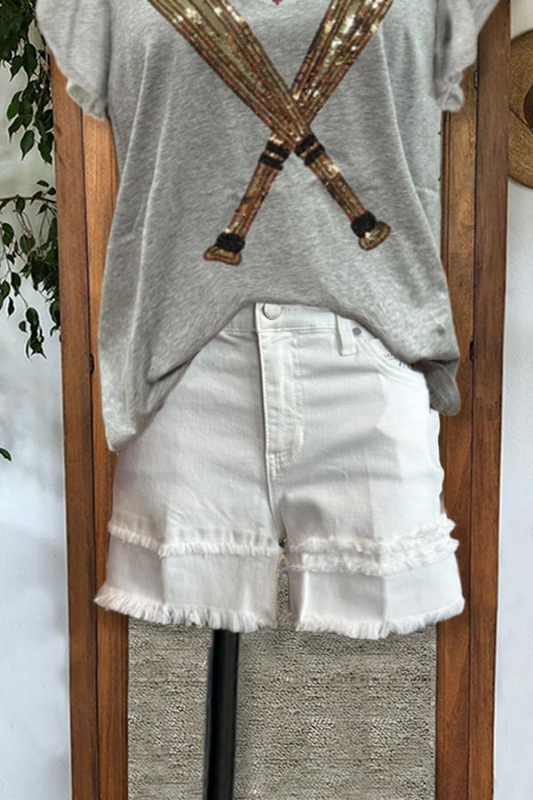 Fringed Hem Denim Shorts