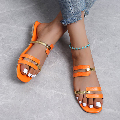 Metallic Detail Slide Sandals